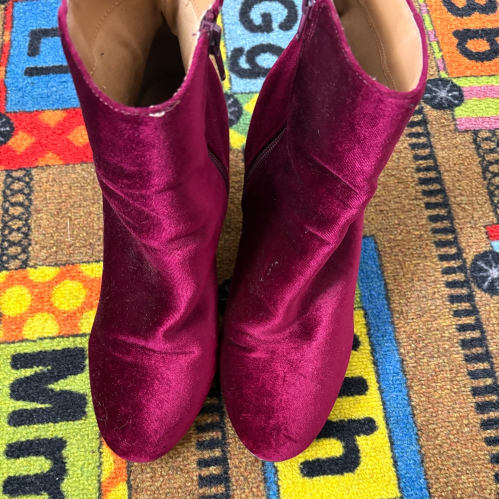 Velvet Ankle Boots in Rich Burgundy